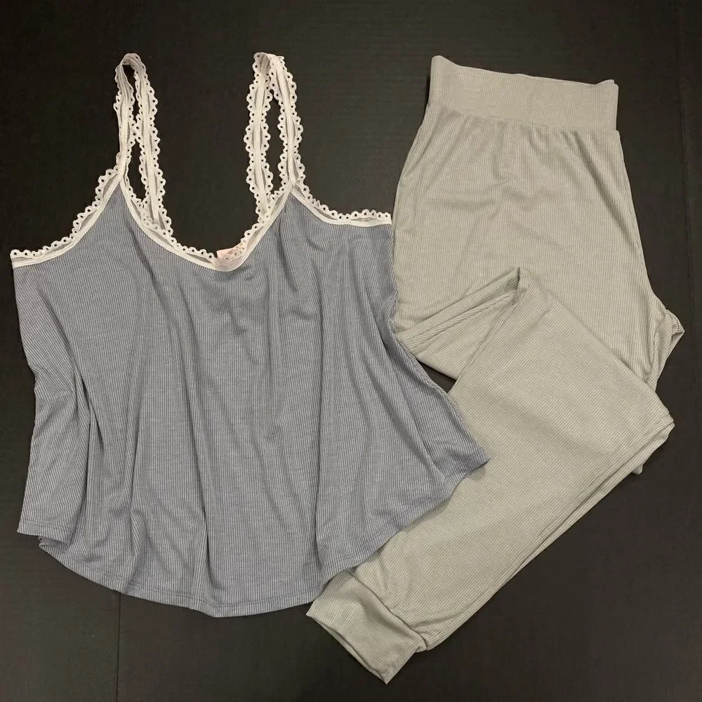 Victoria’s Secret Ribbed cami tank & pants pajama set Champagne Large